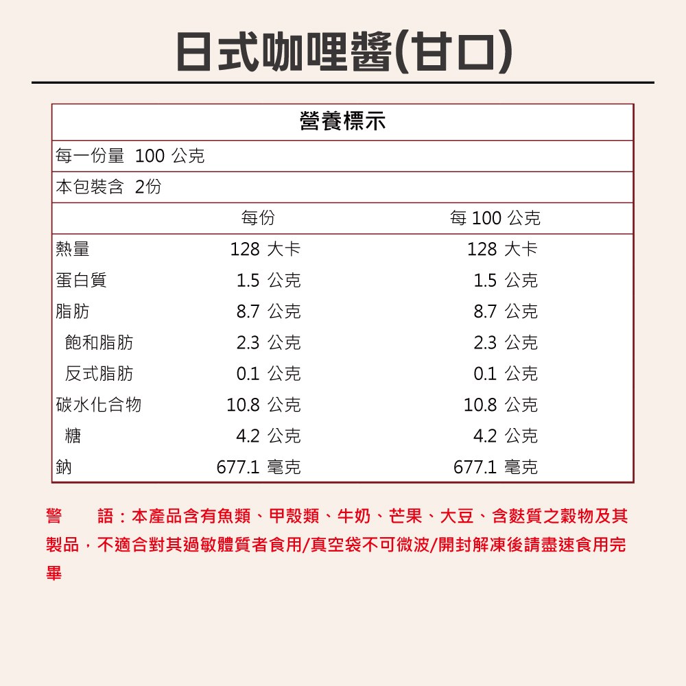 日式咖哩醬(甘口)