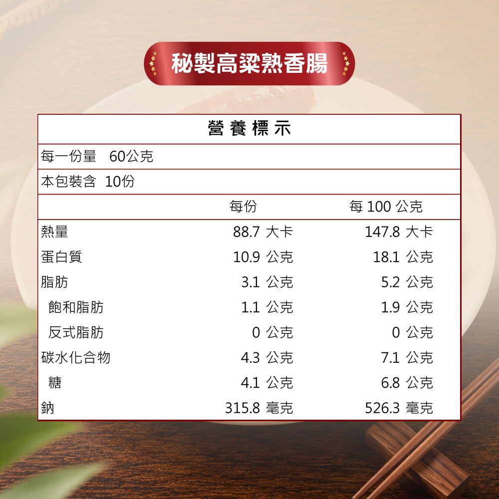 秘製高粱熟香腸